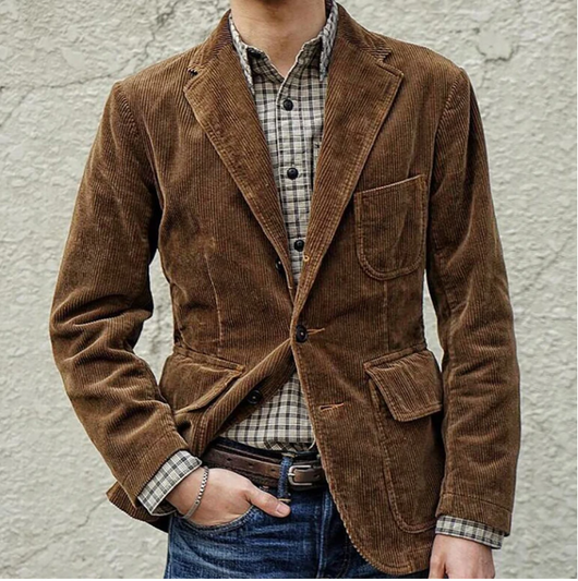 Blazer Casual Retro Liso para Hombre - Traje de Color Único - Image 10
