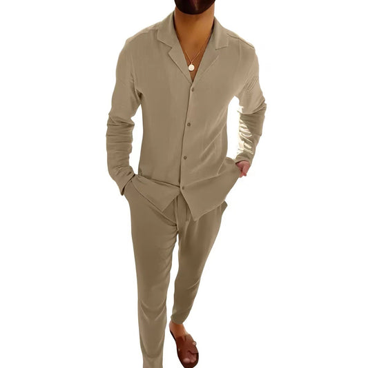 Traje Casual de Manga Larga con Solapa - Camisa y Pantalón Slim Fit para Hombre - Image 9