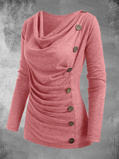 Camiseta Casual de Manga Larga con Cuello Superpuesto - Image 8