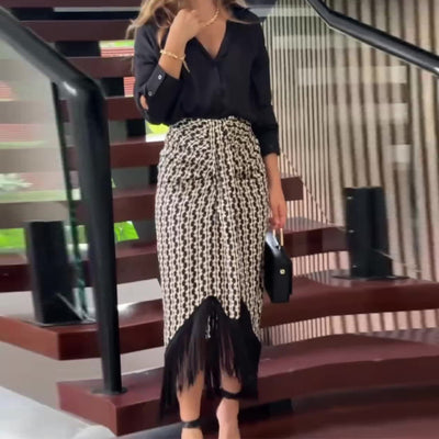 Conjunto Elegante Falda Alta con Blusa de Color Liso para Mujer - Image 4