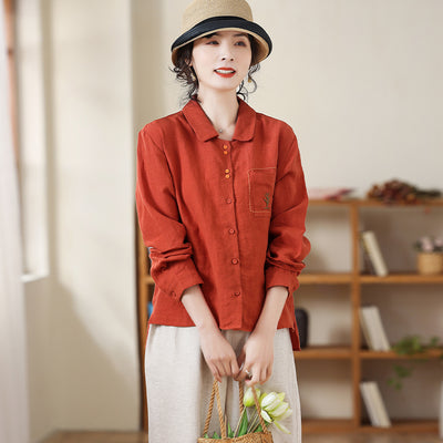 Camisa de Lino y Algodón para Mujer con Solapa Clásica