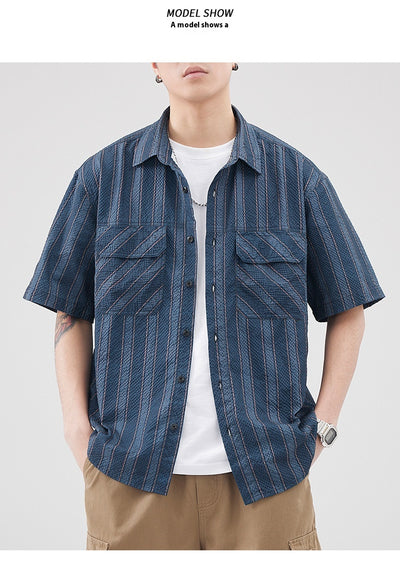 Camisa de Verano Seersucker a Rayas para Hombre - Image 14