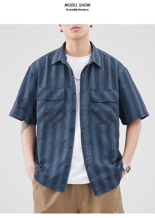 Camisa de Verano Seersucker a Rayas para Hombre - Image 14