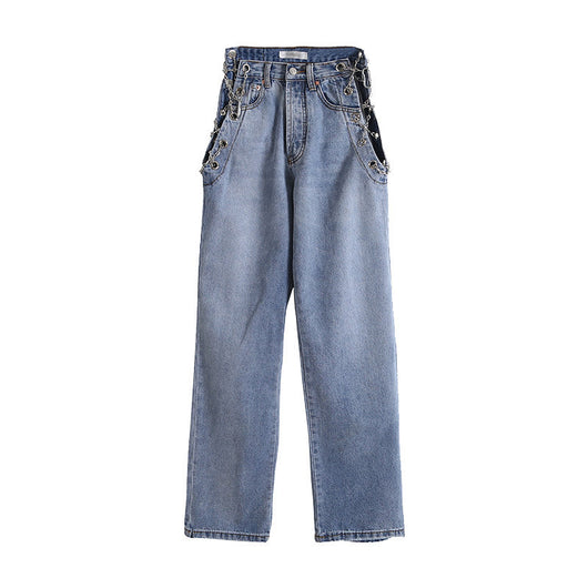 Pantalones Vaqueros Talle Alto con Diseño de Cadena Metálica - Image 11