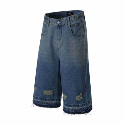 Shorts Vaquero Recto Desgastado con Roturas Retro para Hombre - Image 8