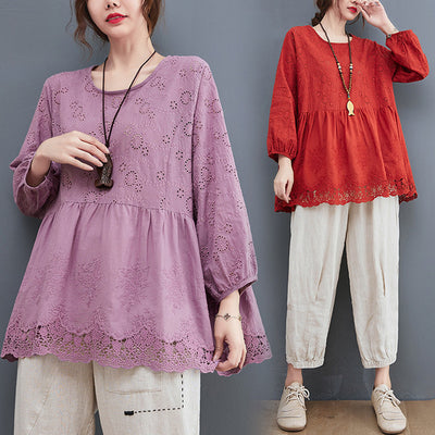 Blusa Manga Larga Cuello Redondo con Recortes y Bordados - Image 10
