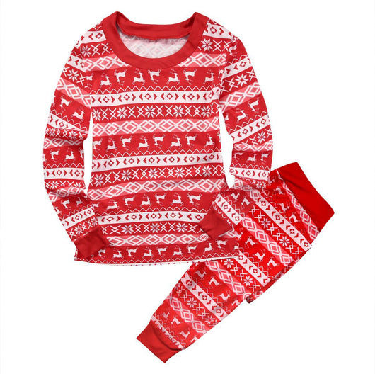 Red and white Christmas loungewear pajama set with reindeer and snowflake fair isle pattern. - Image 11
