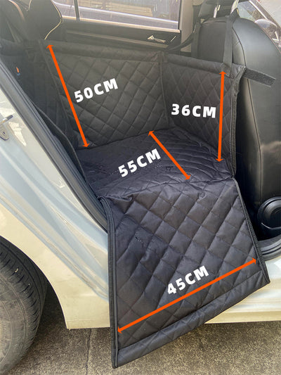 Golden retriever in a dark grey quilted pet car seat, secured in the back seat of a car. - Image 8