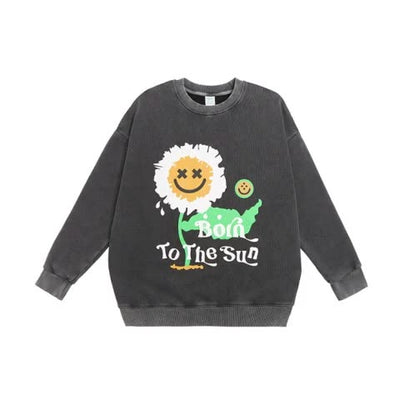 Suéter Cuello Redondo con Estampado de Girasol y Terciopelo