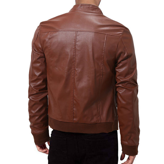 Chaqueta de Cuero para Hombre Slim Fit con Cuello de Pie y Cierre de Cremallera - Image 4