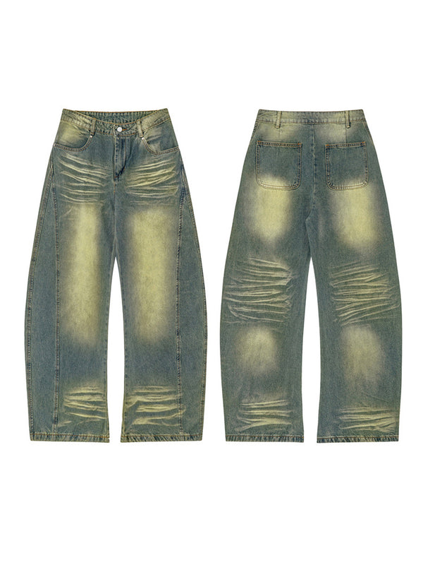 Pantalones Denim Harlan Patchwork Azul y Amarillo Desteñido