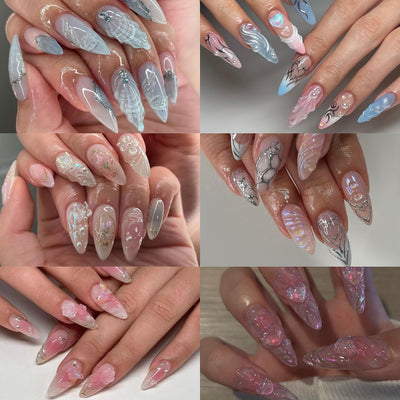 Uñas Postizas 3D con Relieve de Cristales - Diseño Sofisticado - Image 2