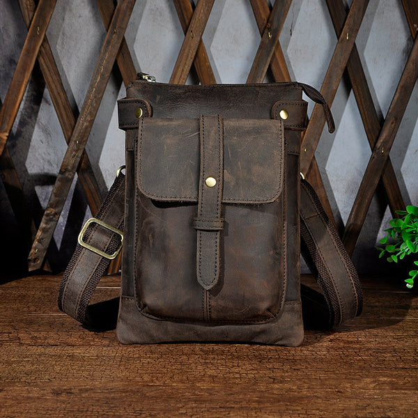Bolsa Bandolera de Cuero para Hombre - Mochila Compacta con Soporte para Cámara