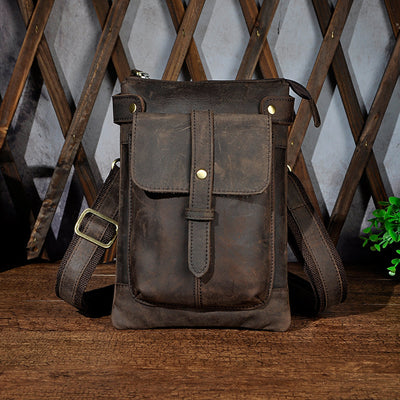 Bolsa Bandolera de Cuero para Hombre - Mochila Compacta con Soporte para Cámara