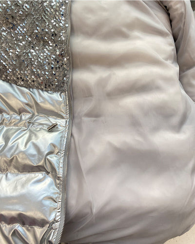 Chaqueta Acolchada con Capucha y Paneles Brillantes de Lentejuelas para Mujer - Image 13