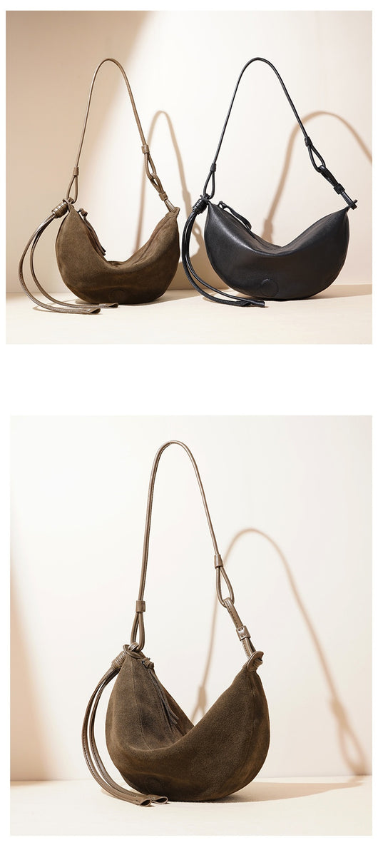Bolso Bandolera Retro Media Luna en Cuero Oveja - Image 9