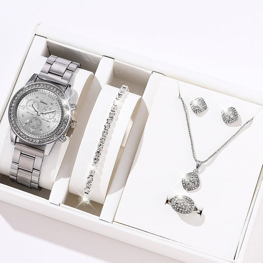 Conjunto de Lujo Combinable con Diamantes y Brillantes Grandes para Mujer - Caja de Cinco Piezas - Image 3