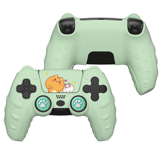 Light blue silicone protective case for PS5 controller with cute cat design and paw print details. - Image 8