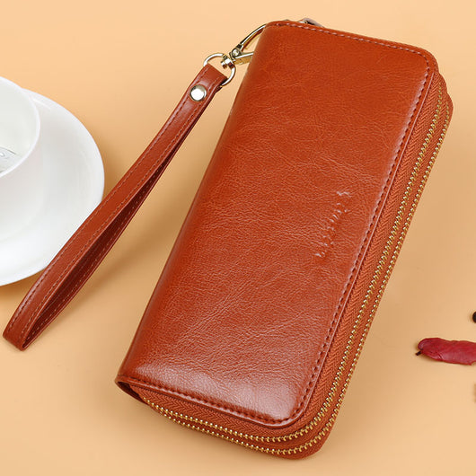 Billetera Mujer Cuero Oil Wax Doble Cierre con Monedero - Gran Capacidad - Image 11