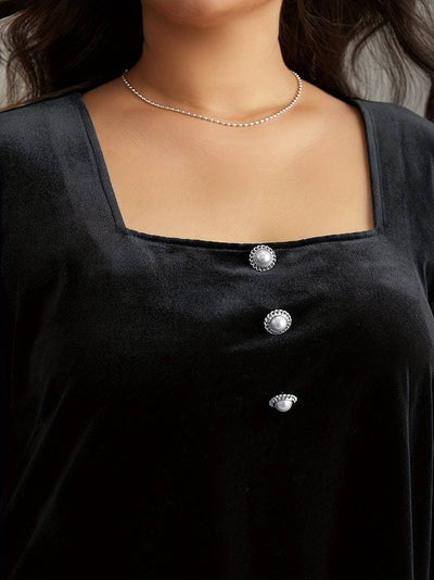 Blusa de Terciopelo Cuello Cuadrado Manga Larga Elegante y Suelta - Image 9