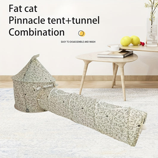 Casa Túnel para Gatos 4 Estaciones - Carpa Plegable Portátil con Túnel Extensible
