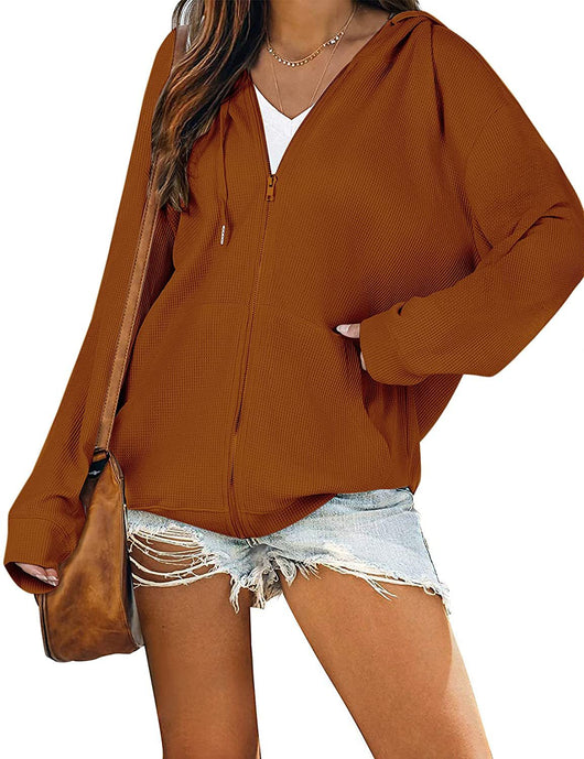 Sudadera Waffle con Cierre y Capucha - Chaqueta Casual de Manga Larga - Image 5