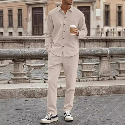 Cardigan Deportivo Casual con Solapa y Pantalón Conjunto