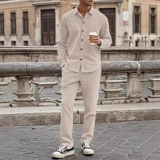Cardigan Deportivo Casual con Solapa y Pantalón Conjunto