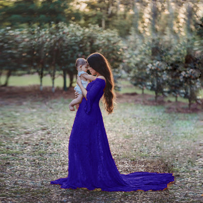 Vestido Premamá Largo con Encaje y Volantes Elegante - Image 11