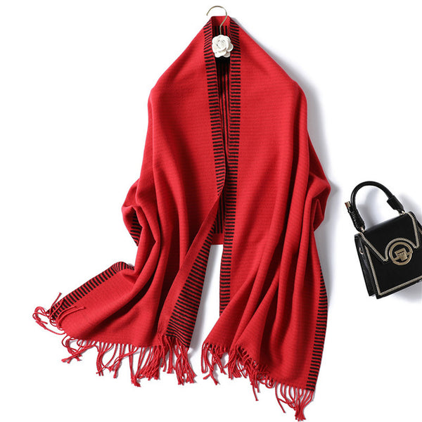 Chal de Cachemira Rayado para Mujer - Elegancia y Calidez en Invierno