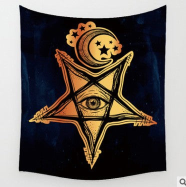 Bohemian sun and moon tapestry with a celestial pattern of golden suns and crescent moons on a dark blue background. - Image 38
