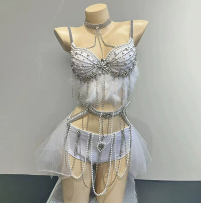 Bikini Azul Ahumado Brillante con Cadena - Estilo Vacacional - Image 26