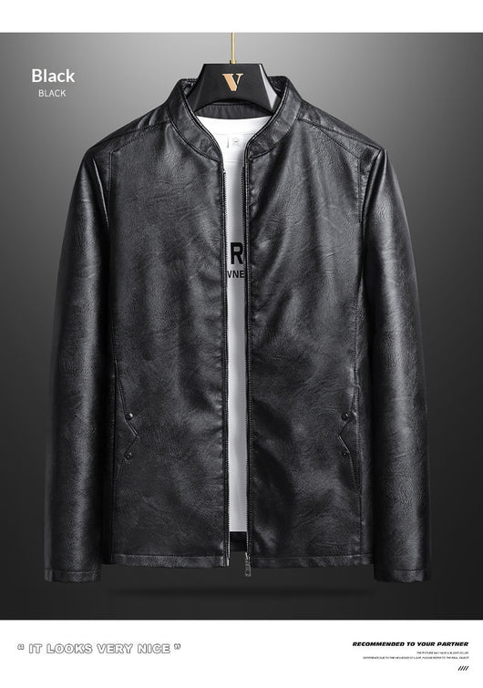 Chaqueta de Cuero PU Ajustada para Hombre con Cuello Alzado Estilo Motociclista - Image 10