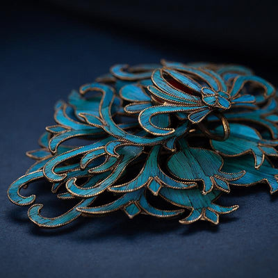Broche Vintage con Flor de Loto Azul y Cierre de Pecho Esmaltado - Image 8