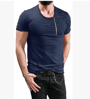 Camiseta Hombre Manga Corta con Cierre y Detalles Rotos - Image 6