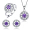 S925 Sterling Plateado Women's Necklace Ring Earring Jewelry Amethyst 6