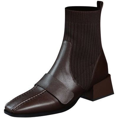 Botas Cortas Tejidas con Tacón Grueso para Mujer - Image 6