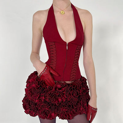 Top Halter Encaje Sexy Corto Anudado
