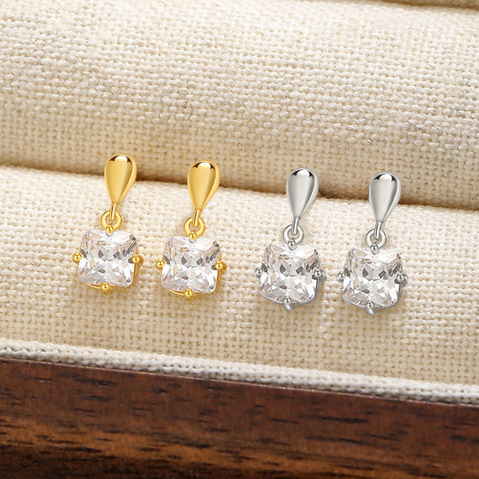 Aretes de Plata 925 Elegantes con Diamante Cuadrado en Forma de Gota - Image 4