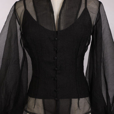 Blusa Sexy de Manga Vuelo Transparente - Image 3
