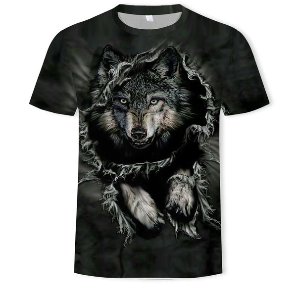 Playera Estampada Wolf 3D Tide Suelta Manga Corta Hombre