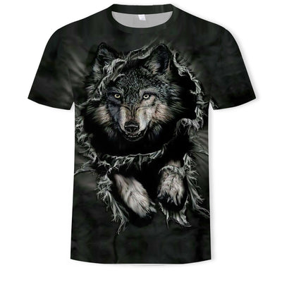 Playera Estampada Wolf 3D Tide Suelta Manga Corta Hombre