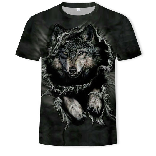 Playera Estampada Wolf 3D Tide Suelta Manga Corta Hombre