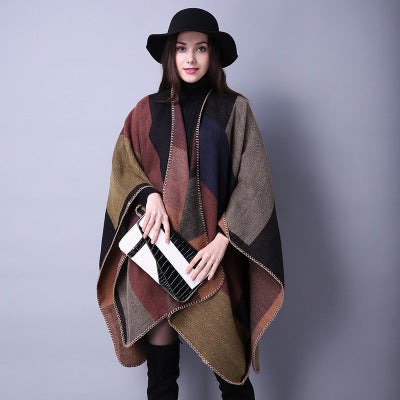 Xale Quadriculado para Outono e Inverno - Estilo Étnico Grosso com Acabamento Cashmere