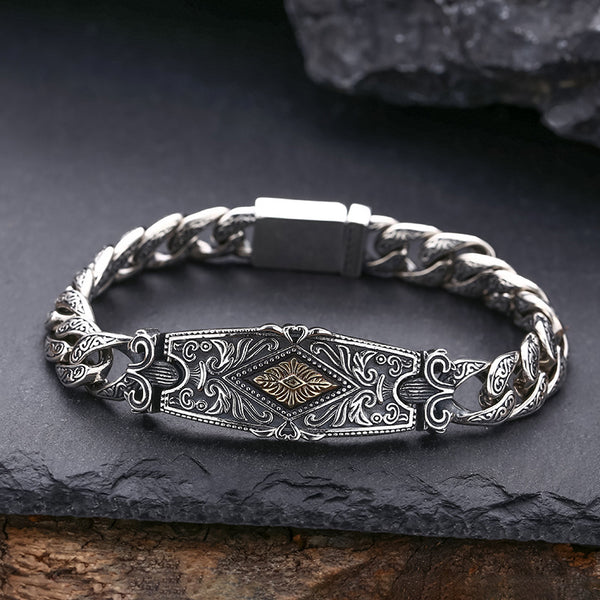 Pulsera de Plata Esterlina Patrón Hierba Tang Tipo Grueso para Hombre
