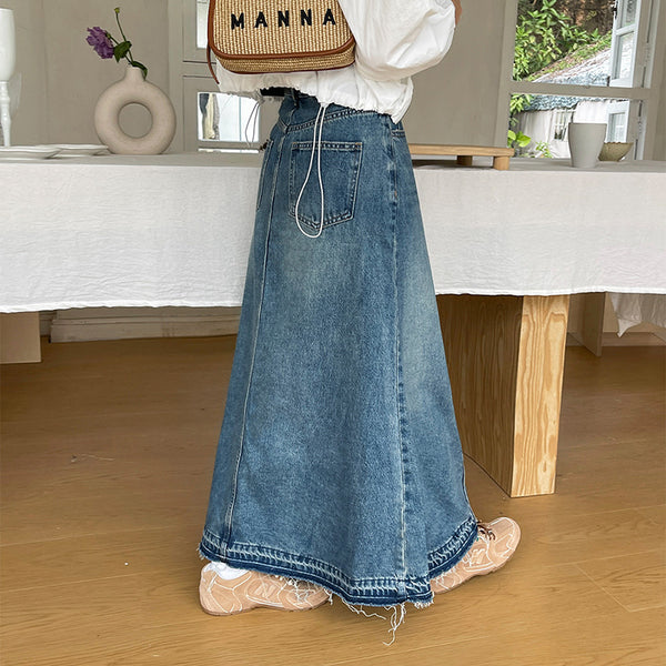 Falda Denim Retro Cintura Alta para Mujer