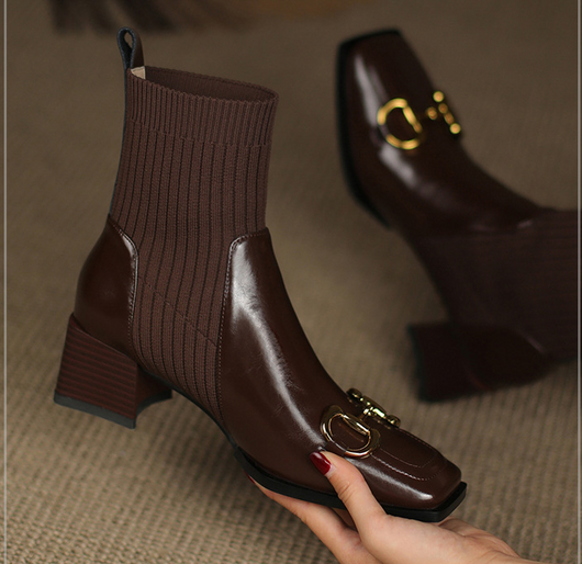 Botas Cortas Mujer Tacón Grueso Punta Cuadrada Diseño Moderno - Image 19