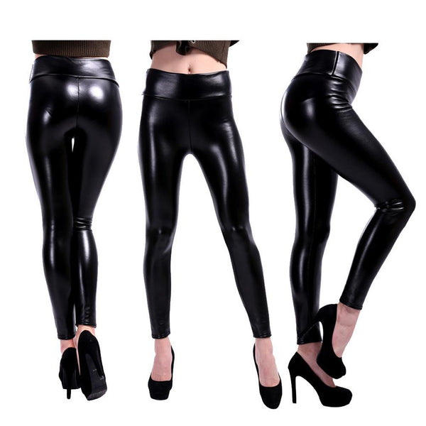 Leggins Moldeadores de Cuero PU Cintura Alta Elásticos para Otoño Invierno