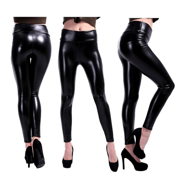 Leggins Moldeadores de Cuero PU Cintura Alta Elásticos para Otoño Invierno