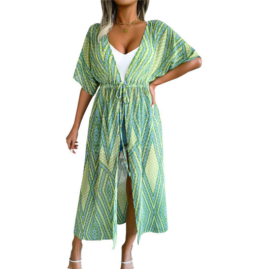 Cardigan Playero Estampado Mujer con Cierre de Cordones - Image 2